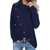FDAS Damen Einfarbig Pullover mit Knopf und Wasserfallausschnitt Langarm Weicher Warmer Wickelpullover Sweatshirt Pullover Oberteile Bluse Weicher Warmer Lockere Oberbekleidung