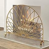 Kamingitter Dekoratives Kamingitter LXLA Gold Fan, Metallfreistehender Feuerschutz mit funkensicherer Netzabdeckung, Babysicherer Zaun für Kamine/Öfen/G