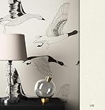 NEWROOM Tapete grafisch schwarz Gänse Vögel Natur Vliestapete Vlies Tapete Landhaustapete glänzend Fauna inkl. Tapezier Ratgeber ǀ Grafik