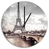 Eiffelturm in Paris B&W Detail, Wanduhr mit spitzen Zeigern und Ziffernblatt Dekoartikel, Designuhr, Aluverbund sehr schön für Wohnzimmer, Kinderzimmer, Arb