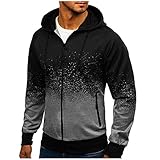 Fleecejacke Herren mit Kapuze Gradient Print Langarm Jogging Sweatshirts Casual Pullover Running Top Full Zip Casual Slim Fit Arbeit Hoody Winter Mäntel Oberbekleidung Strickjacke, A222_grau, XXXL