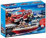 PLAYMOBIL 70054 Löscheinsatz Feuerwehr Feuerwehrfahrzeug mit Löschboot, Mehrfarbig