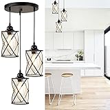Depuley Vintage Hängelampe 3 Flammig Retro Pendellampe Schwarz mit E27 Fassung, Hängeleuchte im Industrial Design, Verstellbare Pendelleuchte aus Stahl für Esszimmer, Wohnzimmer, S