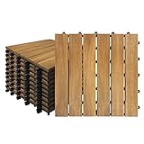 HENGMEI Holzfliesen balkon 30 x 30 cm mit klicksystem 11er Set für 1 m² Terrassenfliesen mit Drainage für outdoor, Garten, Terrasse, M