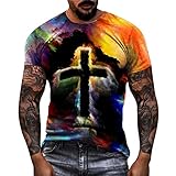 Briskorry Tee Shirt Herren Faith Jesus Kreuzdruck T-Shirts Vintage Mode Casual Kurzarm Shirts Street Graphic T-Shirts Tie Dye Rundhalsausschnitte Kurzärmeliges Rundhals-T-S