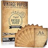 50 Stück Altes Papier 100g - Basteln DIY Briefpapier A4 Antik beidseitig bedruckt Ideal für Kommunion, Für Landkarte, Kinder Schatzsuche, Historische Einladungen - Antique Tagebuch Sk