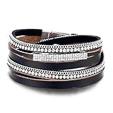 ADGJL Damen Lederarmbänder,Boho Lederarmband Handgefertigt Geflochtene Mehrschichtige Schwarze Manschette Armreif Männer Frauen Pflasterstein Zirkon Schmuck Für Paar Geburtstagsgeschenk