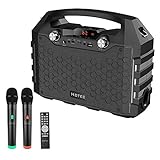 Hotec Bluetooth Karaoke Lautsprecher Karaoke Maschine PA-Anlage tragbare mit Dual Drahtlosen Mikrofonen, Mobil mit Akku (Bluetooth, USB,SD-Karte, AUX,UKW-Radio) für Weihnachten Party Schw