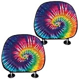 Showudesigns Regenbogen, Batik-Auto-Kopfstützenbezüge, Innenschutz, 2-teiliges Set, universelle Passform, Kopfstützenkissen, passend fü