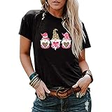 Valentinstag Tshirt Damen Drucken GNOME Sweatshirt Sommer Kurzarm T-Shirts Bluse Rundhals Oberteile Vintage Tuniken Tops Lässige Valentinsshirt Coole Partnerlook Streetw