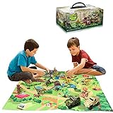 Wenosda Dinosaurier Spielzeugfigur mit Spielmatte,Dinosaurier Spielzeug Set Dino Spielset Drache mit Teppich Spielmatte & Auto Lernspielzeug für Kinder Dinosaurier Spielzeug für Kindertag