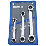 3-tlg Doppel-Ring-Ratschenschlüssel-Satz SW 8-19 mm in Systemtasche I 8-10x9-11 I 12-13x14-15 I 16-17X18-19 Maul-Ringschlüssel-S