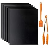 YOFIG BBQ Grillmatte, 5er Set Camping Grillmatten für Gasgrill, BBQ Grillplattel und Backmatte, Teflon Antihaft Wiederverwendbar - Perfekt für Fleisch und Gemüse 40 * 33cm, PFOA-Frei Grillpapier G
