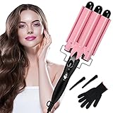 Hair Waver COOLGUY Mermaid Hair Waver für Damen, Haarkräuselung mit hitzebeständigen Handschuhen, Professioneller 3 Barrel Hair Waver für langes Haar, Waver Lockenstab mit Temperaturverstellung, R