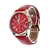 Scpink Einzigartige Doppelschicht Literale Armbanduhr Gürtel Leder Rom Falsche Drei Augen Quarzuhr Unisex (B)