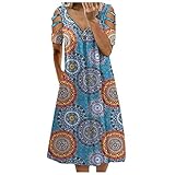 Ethnische Bohemian Maxikleid Sommer Damen Kurzarm Kleid Partykleid Abendkleid Blumen Print Mode Shirtkleid Elegantes V-Ausschnitt Loose Langkleid BleistiftKleid Cocktailk