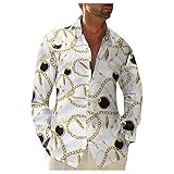 Briskorry Sommer Leicht Hemd Herren Hawaiihemd Blumenprint Langarm Button Holiday Shirt Top Sommer Vintage Bedruckte Freizeithemd Bluse Casual Ob