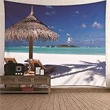 Aotiwe Punk Wandteppich, Wanddekoration Flur Strandliegen Am Meer aus Polyester Farbenreich 150X150Cm für Wohnung