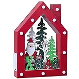 VALERY MADELYN Holz LED Weihnachtsdeko Weihnachtstischdeko Beleuchteter Holztisch Fensterdeko, Weihnachtsbeleuchtung mit Winterlandschaft Schneemann Xmas, 32x23x8.5