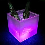 LED Eiseimer, LED Ice Bucket, 3.5L Eiskübel LED mit Farbwechsel,RGB LED Eiswürfelbehälter Flaschenkühler Getränkekühler,IP65 Wasserdicht,Automatische Farbwechsel,batteriebetriebene für Party, B