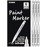 Weißer Stift, 6 Stück 0.7mm Acryl Weiß Permanent Marker Holz Stein Kunststoff Leder Glas Stein Metall Leinwand Keramik Extra Fein Spitze Wasserfest Deckend Wasserb
