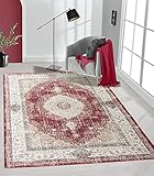 the carpet Elira Teppich, Flachgewebe, Robust, Modernes Design, Vintage Optik, Used Look, Superflach, Baumwolle, waschbar, Orientalisch, Rot, ca. 160 x 230