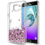 LeYi Hülle Galaxy A5 2016 Glitzer Handyhülle mit HD Folie Schutzfolie,Cover TPU Bumper Silikon Flüssigkeit Treibsand Clear Schutzhülle für Case Samsung Galaxy A5 2016 Handy Hüllen ZX Rot Roseg