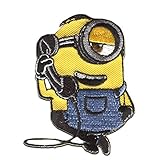 MINIONS STUART TELEFON - Aufnäher, Bügelbild, Aufbügler, Applikationen, Patches, Flicken, zum aufbügeln, Größe: 7 x 5,5