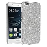 N NEWTOP 3-in-1 Schutzhülle kompatibel mit Huawei P8 Lite, Schutzhülle mit Glitzer, Innenseite Bling TPU + PC, flexibel, weiche Rückseite, glänzend, glänzend (schwarz)