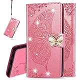 IMEIKONST Case für S20 Plus Hülle Bling Diamant Geprägt PU Leder Mit Magnetisch Brieftasche Flip Ständer Schutzhülle Handyhülle für Samsung Galaxy S20 Plus Cystal Butterfly Pink SD
