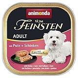 animonda Vom Feinsten Adult Hundefutter, Nassfutter für ausgewachsene Hunde, Schlemmerkern mit Pute + Schinken 150 g
