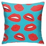 Vintage rote Lippen Nahtlose Muster auf dem Blau Quadratische Kissenbezüge Wohnkultur Kissenbezüge Dekorationen Kissenbezug Für Indoor Sofa 18x18 Z