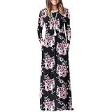 Finerun Damen Kurzarm Maxikleider mit elastischer Taille Lange Kleider mit T