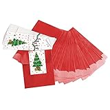 25 kleine rote Mini-Papiertüten Papier-Tütchen Schmuckbeutel (9,5 x 14 cm) + 25 Aufkleber grün weiß rot WEIHNACHTSBAUM (5 x 15 cm) Weihnachtsaufkleber - Mini Verpackung Weihnachten für give-away