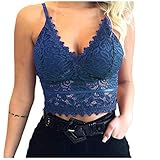 Bustier Tops Damen Blumen Spitzen BH Ohne Bügel Nahtlos Bralette Korsett Yoga Training Bra Dessous V-Ausschnitt Trägertop Gepolstert Bra Unterwäsche Leibchen Büstenheb