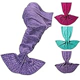 Feluna® Meerjungfrau Kuscheldecke Wolldecke Flossen-Decke Wohndecke Tagesdecke Strickdecke; Violett L