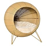 Pawhut Rattan Katzenhöhle Katzenhaus mit Kissen und erhöhten Füßen PE-Rattan Hellbraun Ø52 x 58