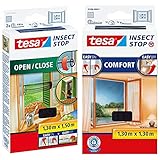 tesa Insect Stop COMFORT Open / Close Fliegengitter Fenster zum Öffnen und Schließen, 130 cm x 150 cm & Insect Stop COMFORT Fliegengitter für Fenster, 130 cm x 130