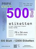 pripa - Amazon FBA Versand Etiketten 70,0 x 36,0 mm - 24 Stueck auf A4 - Maxipack 500 Blatt DIN A4 selbstklebende Etiketten DHL