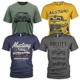 4er Pack Herren T-Shirt Ford Mustang mit Frontprint und Rundhalsausschnitt (2XL, Mustang Vintage #1)