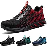 SUADEX Sicherheitsschuhe Herren Damen Leicht Arbeitsschuhe Atmungsaktiv Sportlich mit Stahlkappe Schuhe,Rot,EU47