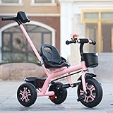 QIFFIY Kinderwagen Kinder Dreirad Aufbewahrungsbox Mit Schiebegriff Bremse, Stoßdämpfung Design Kinder Kleinkind Fahrrad Kinderwagen Buggy (Color : Pink)