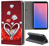 Handyhülle für Samsung Galaxy A3 2016 Premium Smart Einseitig Flipcover Flip Case Hülle Samsung A3 2016 Motiv (1559 Edelsteine Etui Rot Diamanten)