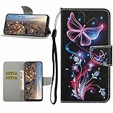 Miagon Hülle für Samsung Galaxy S10 Plus,Handyhülle PU Leder Brieftasche Schutz Flip Case Wallet Cover Klapphüllen Tasche Etui mit Kartenfächern Stand,Lila Schmetterling