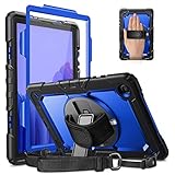 CaseBot Stoßfeste Schutzhülle für Samsung Galaxy Tab A7 10.4 2020 Modell (SM-T500/T505/T507) mit Displayschutzfolie, [360° drehbarer Ständer], robuste Hybrid-Hülle mit Handschultergurt, Marineb