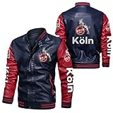 GXEBOPS Herren Kunstleder Bomberjacke 1.Fc-Koln Windjacke Rennjacke Top Lokomotive Fashion Lederjacke Fliegend Passen/A/XXL