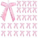 BIGKASI 25Pcs Antennenschleifen Autoschleifen Rosa mit Herzen Hochzeit Weihnachten Wiederverwendbar Schleifen Satinband Hochzeitsdeko Party Dekor für Weihnachtsbaum Hochzeitsautos Stuhldek