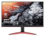Acer KG251QJbmidpx Gaming Monitor FreeSync 24,5' Full HD Display, 144 Hz, 1 ms, 16:9, DVI, HDMI 1.4, DP 1.2, Lum 400cd/m2, Zero Frame, Audio In/Out, integrierte Lautsprecher, DVI, DP, inkl. schw