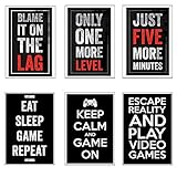 MWOOT 6er Set Gaming Zimmer Leinwand Bilder, Jugendzimmer Bilder mit Sprüchen, 20x25CM Bilderwand Poster, Spielsalons Wanddeko Druckbilder, Videospielliebhaber Spieler Wandbild, Unframed G