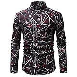QWERD Herren Hemd Langarm Slim Fit Bedruckt Langarmhemd Freizeit Business Party Shirt für Männer Herren Hemd Regular Fit Langarm Herrenhemden Freizeithemd Businesshemd Musterhemd Button Down S